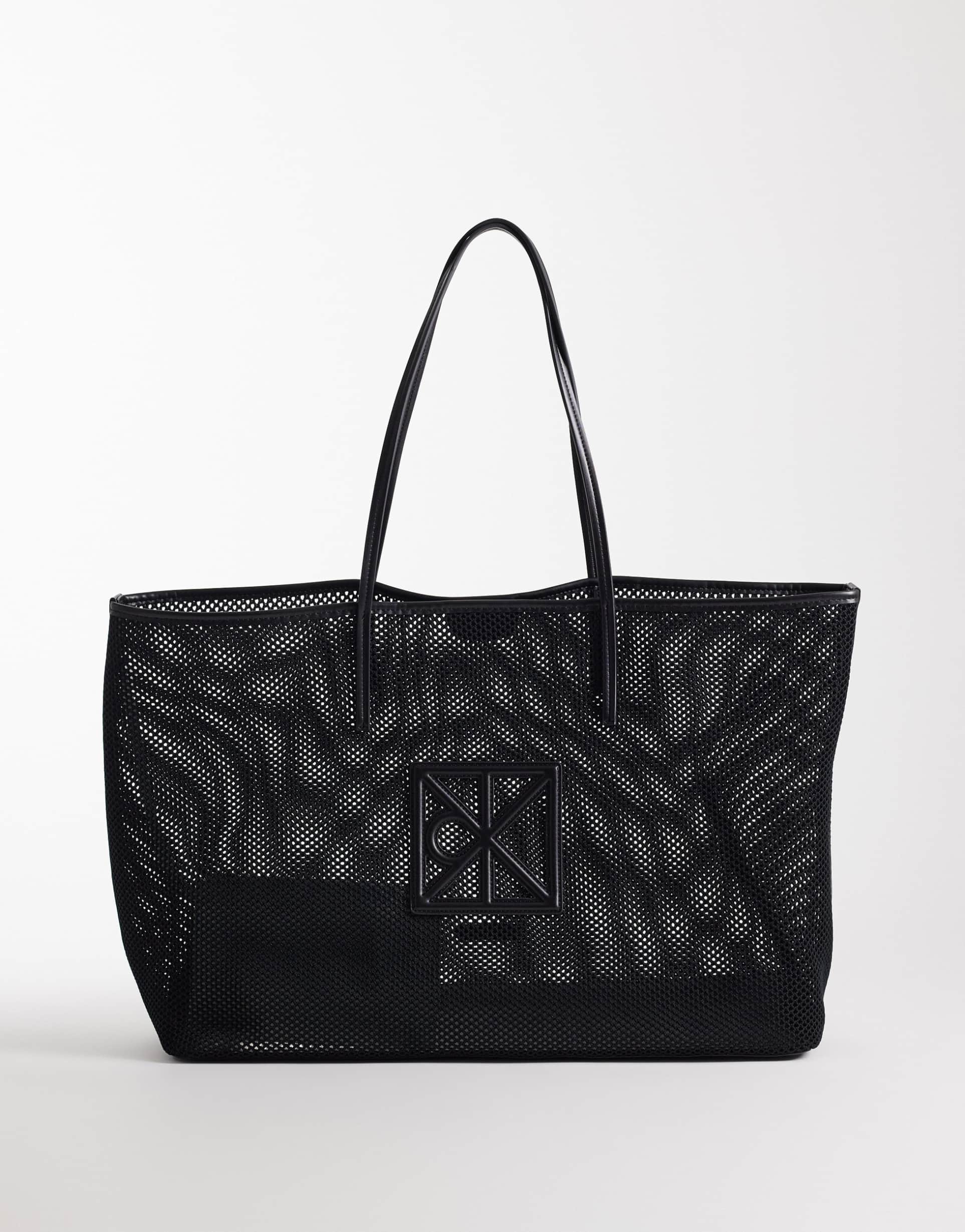 calvin klein jeans mesh emblem logo tote bag in black