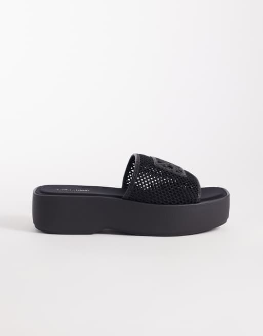 Calvin Klein Jeans mesh flatform sandal in black, 3 of 4