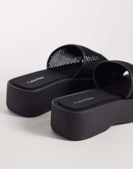 Calvin Klein Jeans mesh flatform sandal in black, 4 of 4