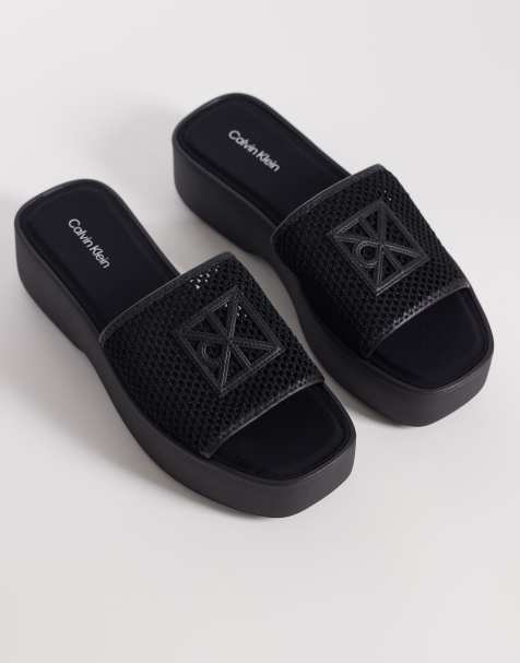 Calvin Klein Jeans mesh flatform sandals in black - view 1
