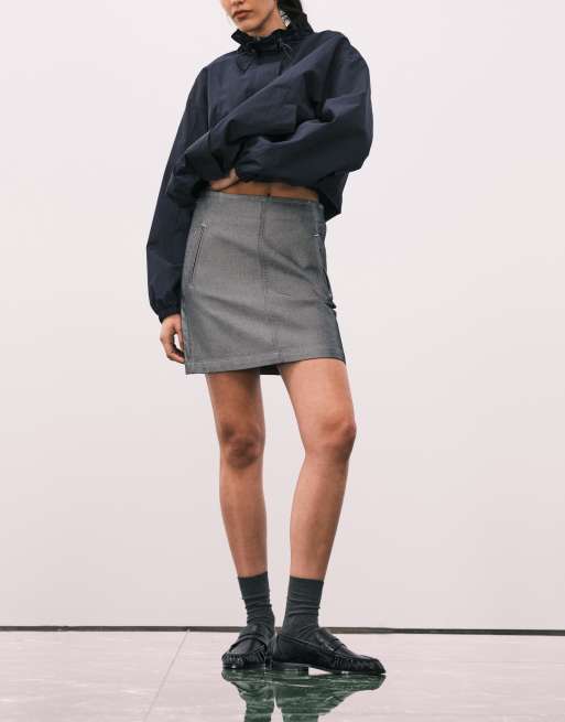 Calvin Klein Jeans metallic denim mini skirt in grey, 2 of 5