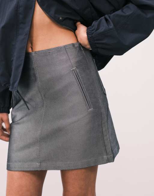Calvin Klein Jeans metallic denim mini skirt in grey, 3 of 5