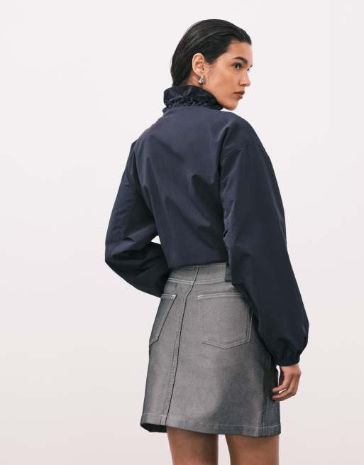 Calvin Klein Jeans metallic denim mini skirt in grey, 4 of 5