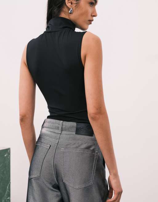 Calvin Klein Jeans - Metallic jeans met barrelpijpen in grijs, 2 van 5