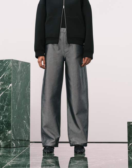 Calvin Klein Jeans - Metallic jeans met barrelpijpen in grijs, 4 van 5
