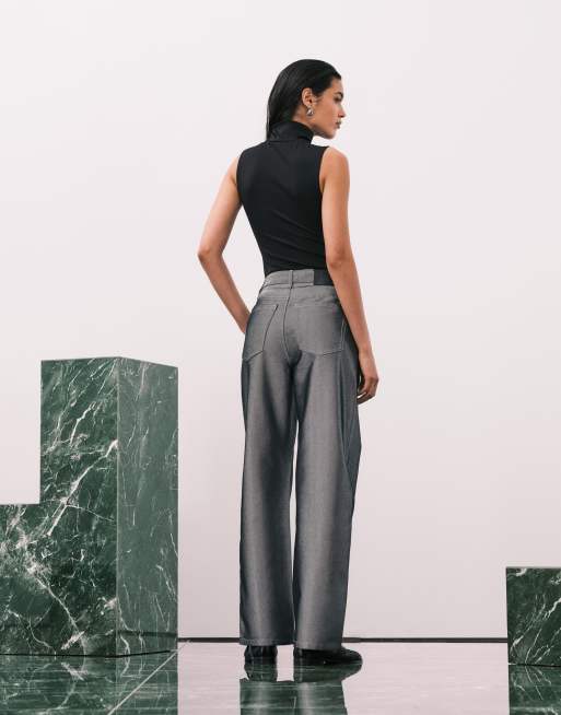Calvin Klein Jeans - Metallic jeans met barrelpijpen in grijs, 5 van 5