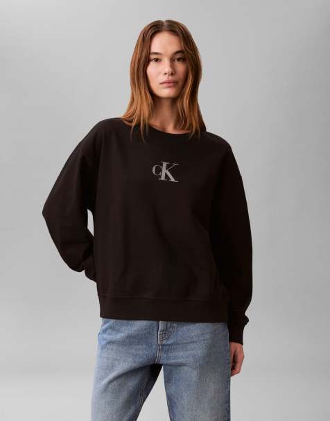 Calvin Klein jeans metallic monogram logo sweatshirt in black - view 1