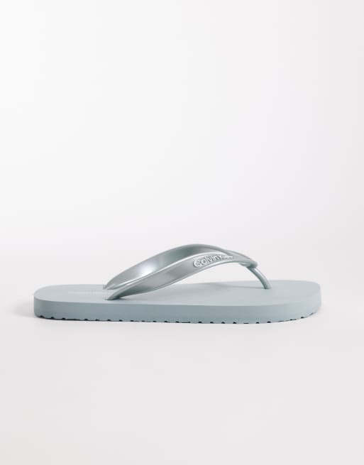 Calvin Klein Jeans metallic thongs in blue, 3 of 4