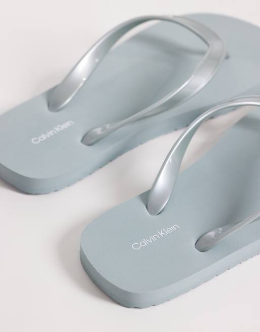 Calvin Klein Jeans metallic thongs in blue, 4 of 4