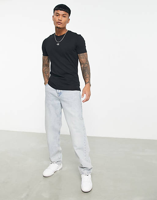 Calvin Klein Jeans micro monologo t-shirt in black | ASOS