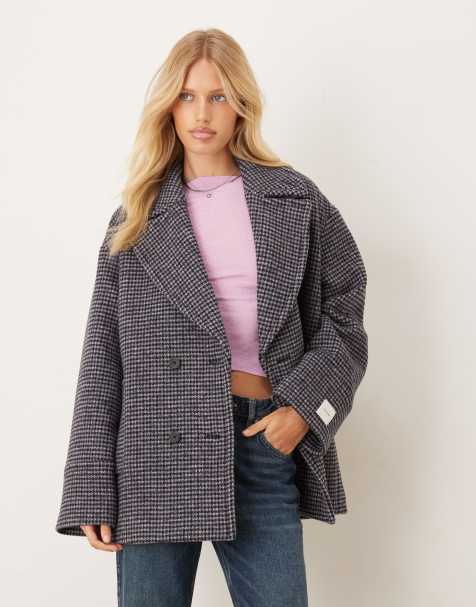 Calvin Klein Jeans mid length pea coat in dark grey check - view 1