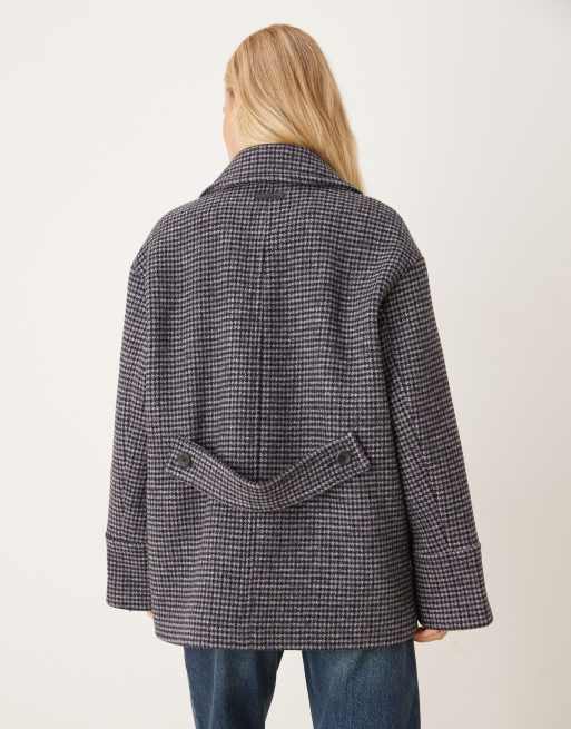 Calvin Klein Jeans mid length pea coat in dark grey check, 4 of 4