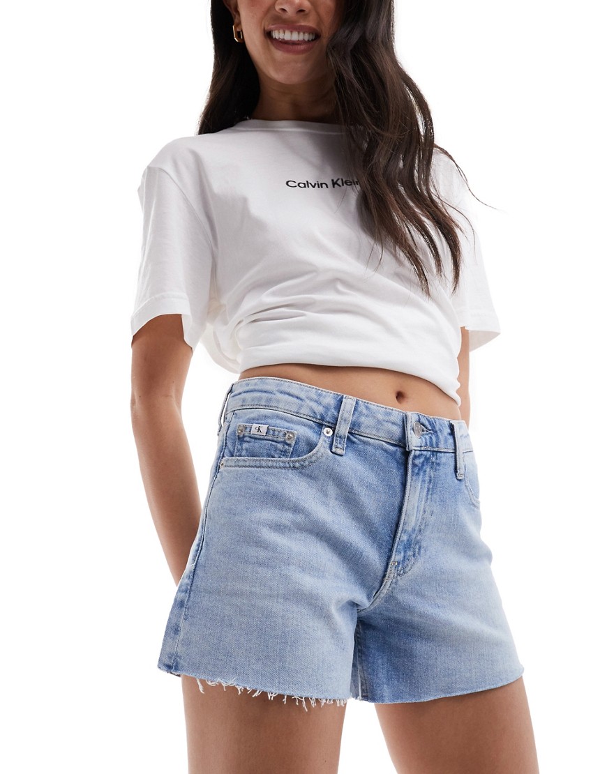Calvin Klein Jeans mid rise denim shorts in light wash-Blue