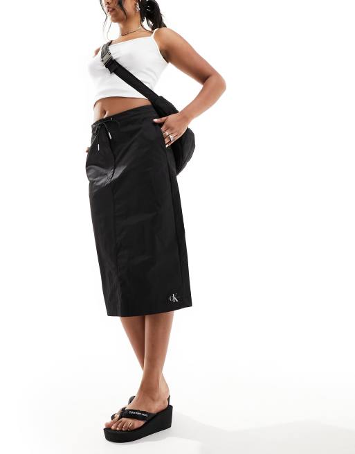Calvin Klein Jeans Midi parachute rok in zwart