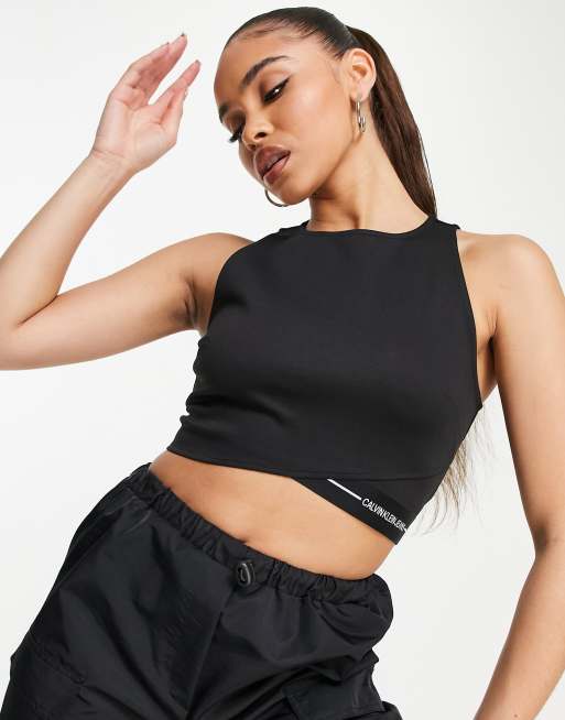 Calvin Klein Jeans Milano tank crop top in black