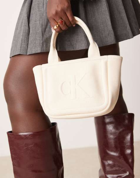 Calvin Klein Jeans - Mini tote tas van canvas in gebroken wit - view 1