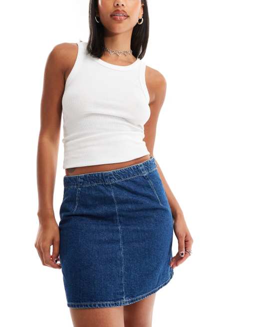 Calvin Klein Jeans - Minigonna svasata lavaggio medio a vita medio alta con pinces