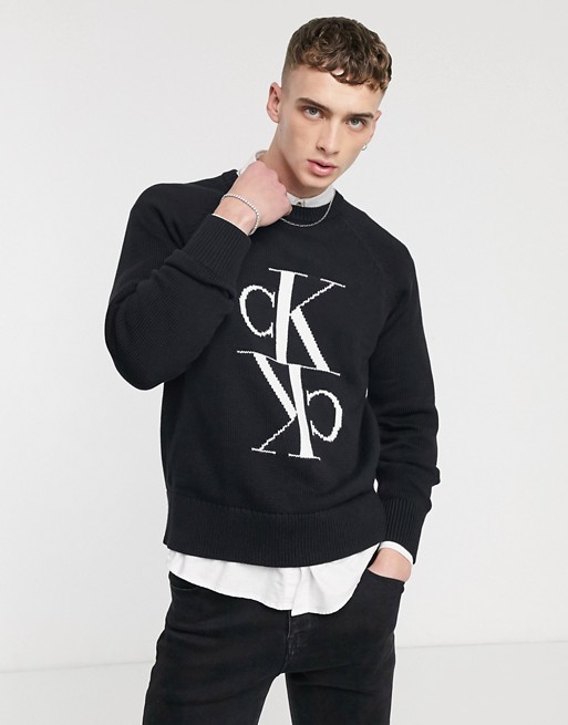 Calvin Klein Jeans mirrored monogram jumper in black