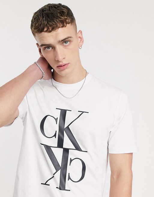 Calvin Klein Jeans mirrored monogram regular fit t-shirt in white