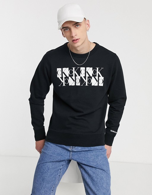 Calvin Klein Jeans mirrored monogram sweatshirt in black