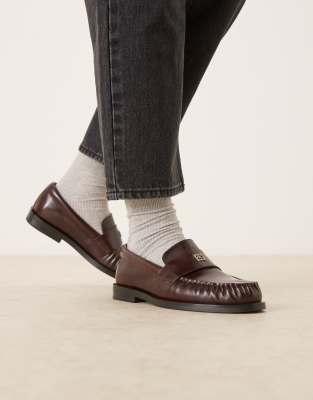 Calvin Klein Jeans - Mocassins ronds en cuir avec détails métalliques - Bordeaux-Rouge