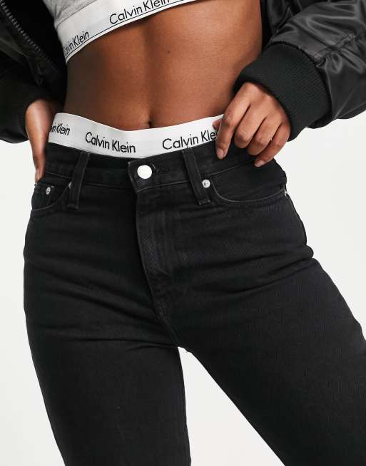 Calvin Klein Plain Mom Jeans, Denim Black at John Lewis & Partners