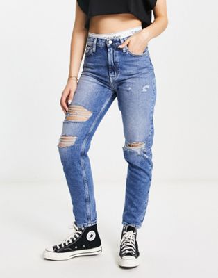 Calvin Klein Jeans mom jeans in mid wash - ASOS Price Checker