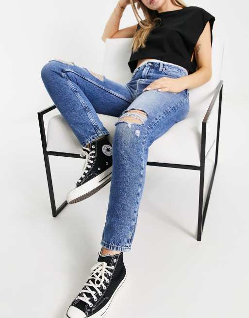 Calvin Klein Ripped Mom Jeans Calvin Klein Jeans Mom Jeans In Mid