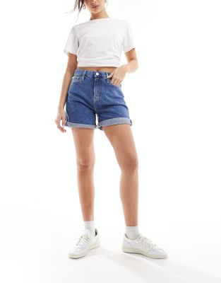 Calvin Klein Jeans - Mom-Jeans-Shorts in mittlerer Waschung-Blau