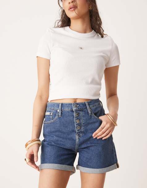 Calvin Klein Jeans – Mom-Shorts in dunkler Waschung mit Umschlag - view 1