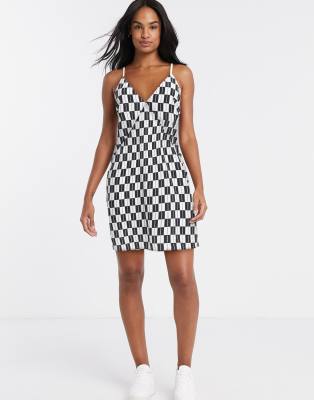 calvin klein black and white checkered dress