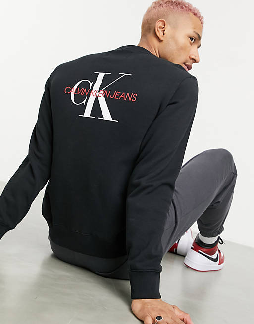Calvin Klein Jeans monogram back logo sweatshirt in black | ASOS
