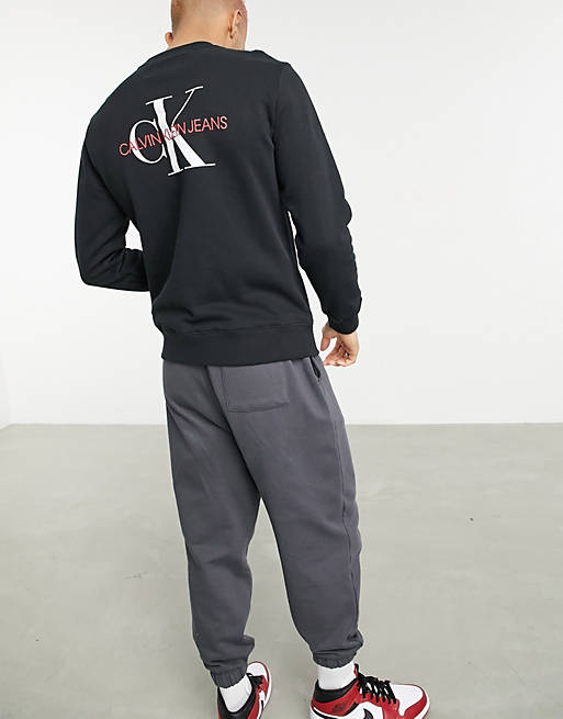 Calvin Klein Jeans monogram back logo sweatshirt in black | ASOS