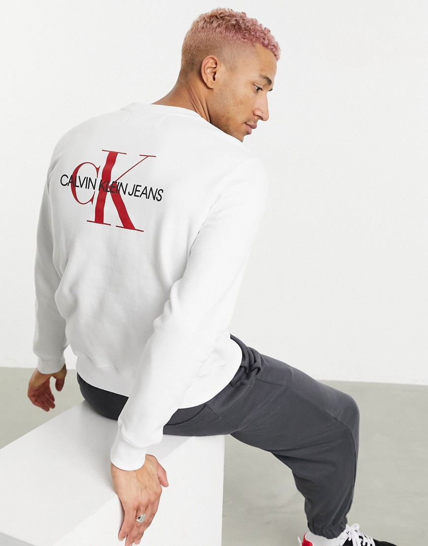 Calvin Klein Jeans monogram back logo sweatshirt in white