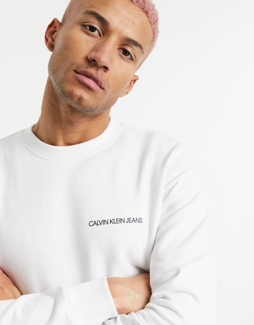 Calvin Klein Monogram Logo Fleece Crewneck Sweatshirt in Grey for
