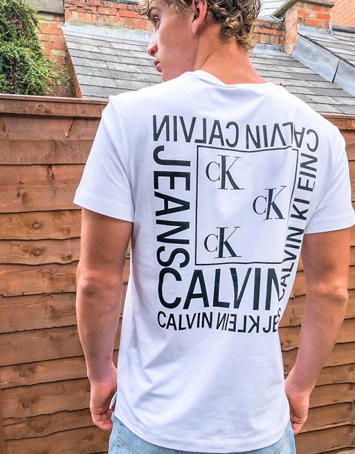 Calvin Klein Jeans monogram back print logo t-shirt in white