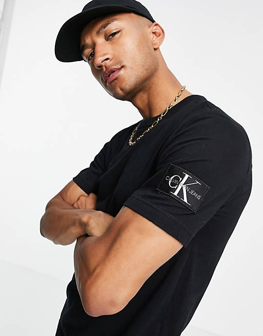 Calvin Klein Jeans monogram badge t-shirt in black | ASOS
