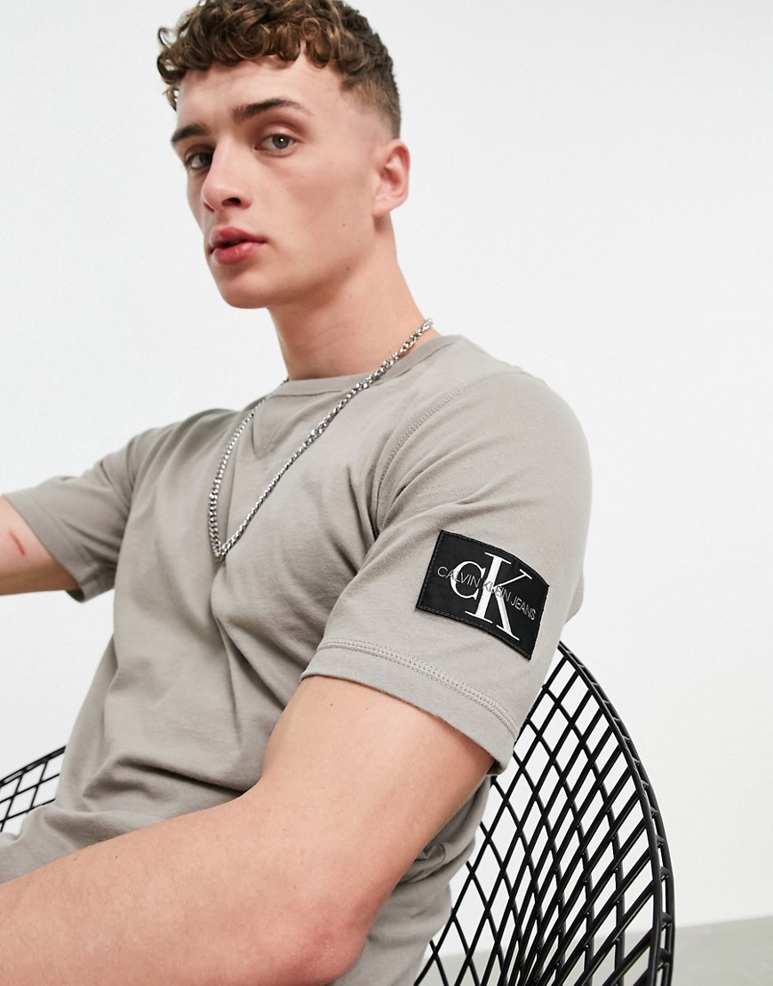 Calvin Klein Jeans monogram badge t-shirt in stone-Neutral