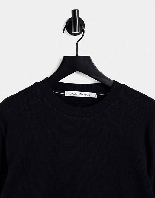 Calvin Klein Jeans monogram badge waffle long sleeve t-shirt in black