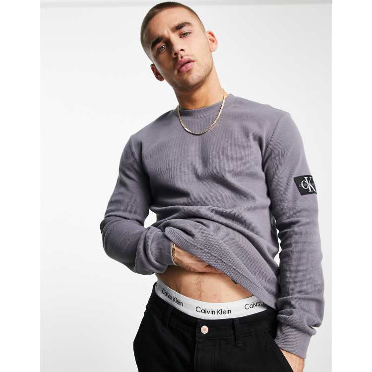 top badge gray ASOS Calvin in | waffle Jeans monogram long Klein sleeve