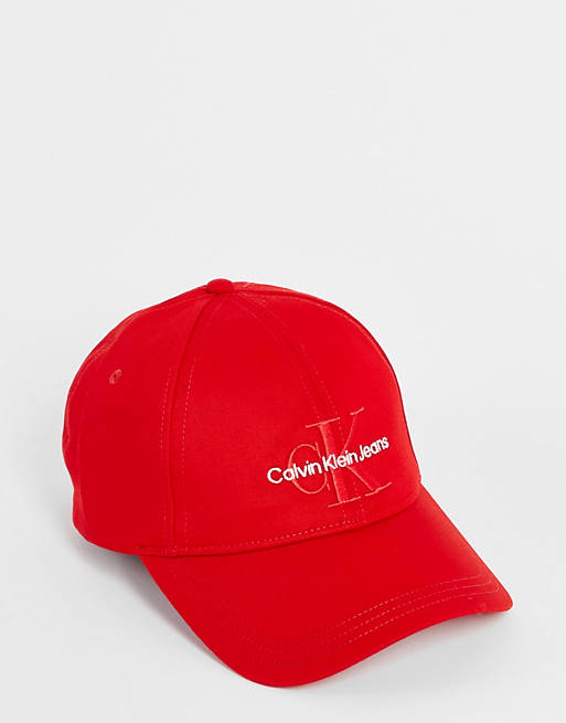 Calvin Klein Jeans monogram cap in red | ASOS