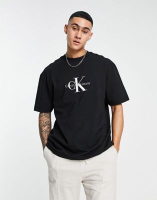 Calvin Klein Jeans monogram chest black oversized | t-shirt logo ASOS in