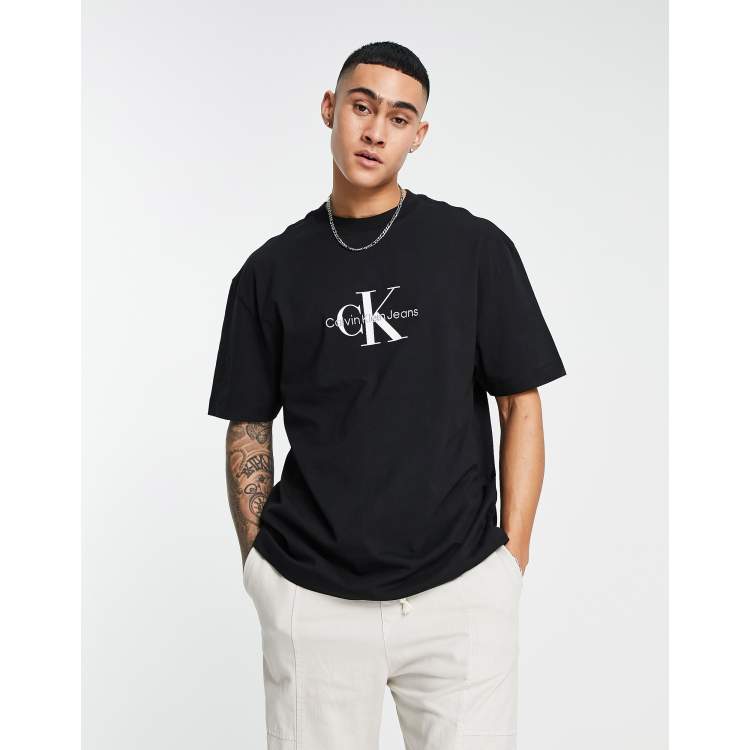 Calvin Klein logo tape collar and side patch t-shirt in white