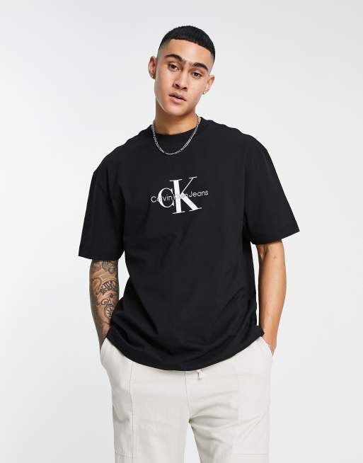 Calvin Klein logo tape collar and side patch t-shirt in white