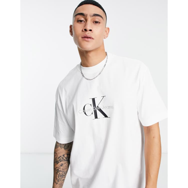 Calvin Klein Jeans monogram chest logo oversized t shirt in white