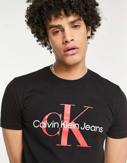 Calvin Klein Jeans monogram chest logo slim fit t-shirt in black