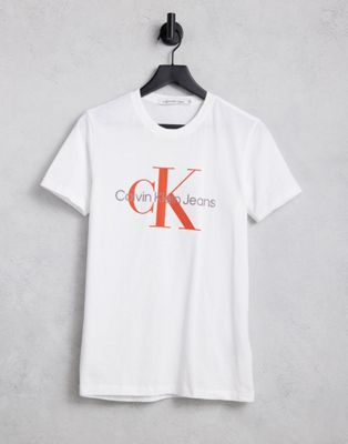 Calvin Klein Jeans monogram chest logo slim fit t-shirt in white