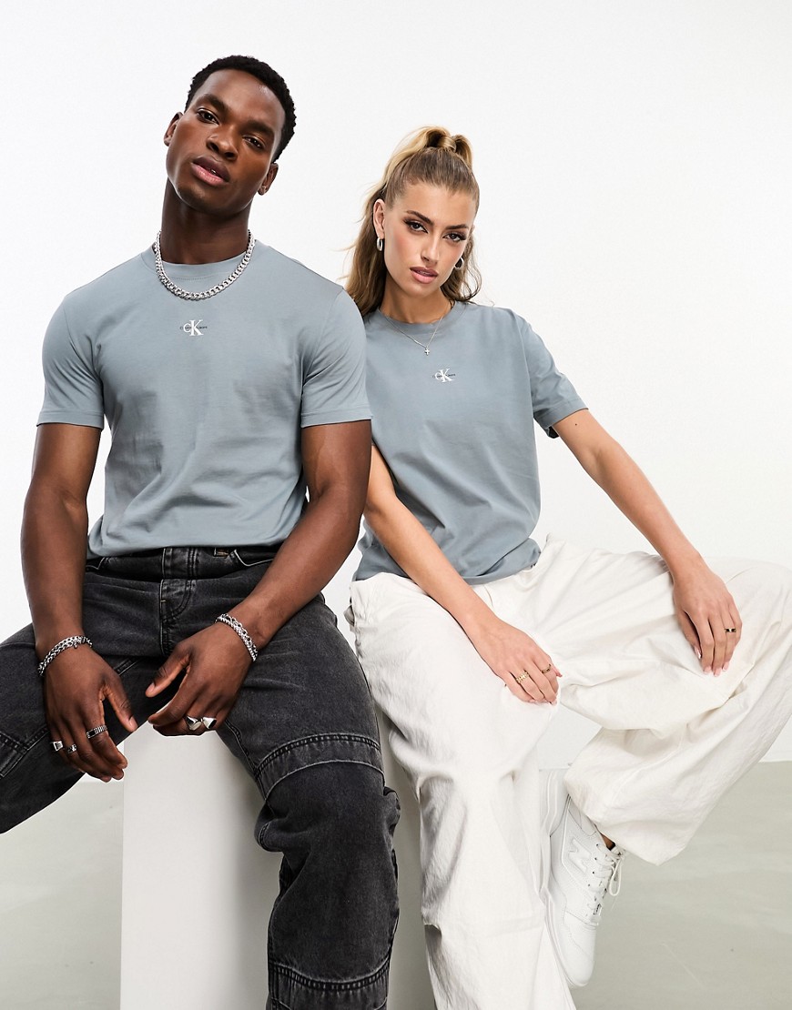 Calvin Klein Unisex Jeans Unisex monogram chest small logo oversized t-shirt in gray