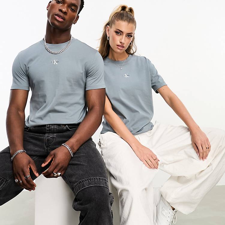 Calvin Klein Jeans monogram chest small logo oversized t-shirt in gray |  ASOS