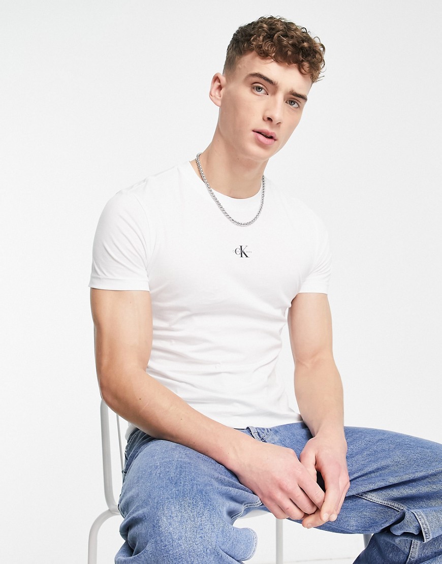 Calvin Klein Jeans monogram chest small logo T-shirt in white